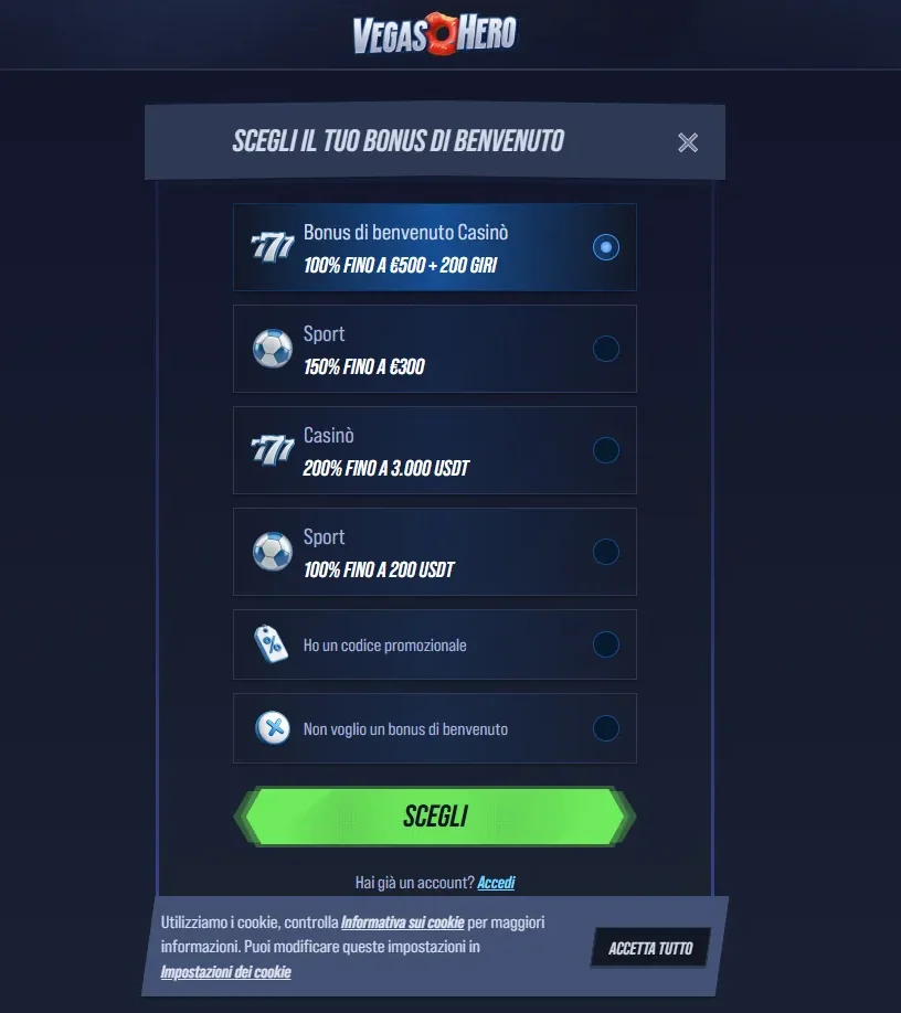 Registrazione e Login VegasHero